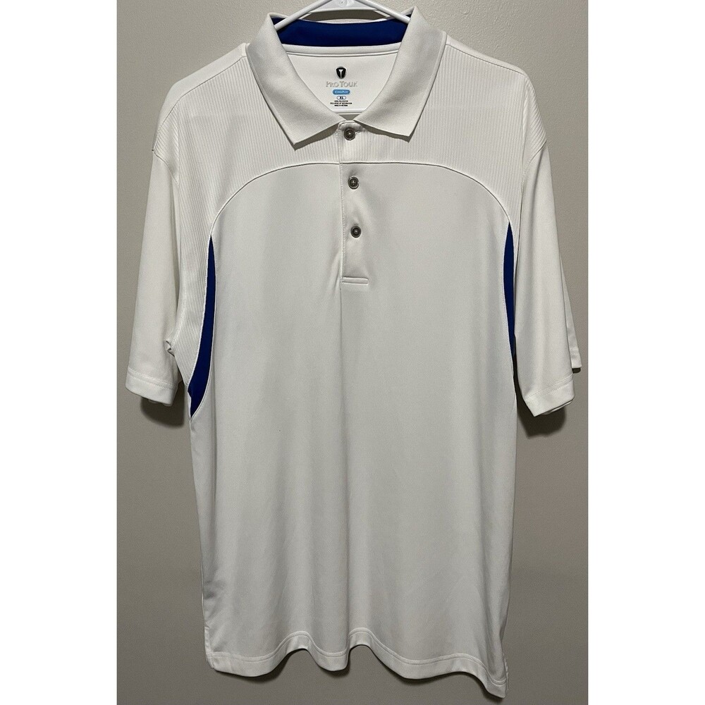white Pro Tour CoolPlay polo shirt size XL Blue Stripes On Sides